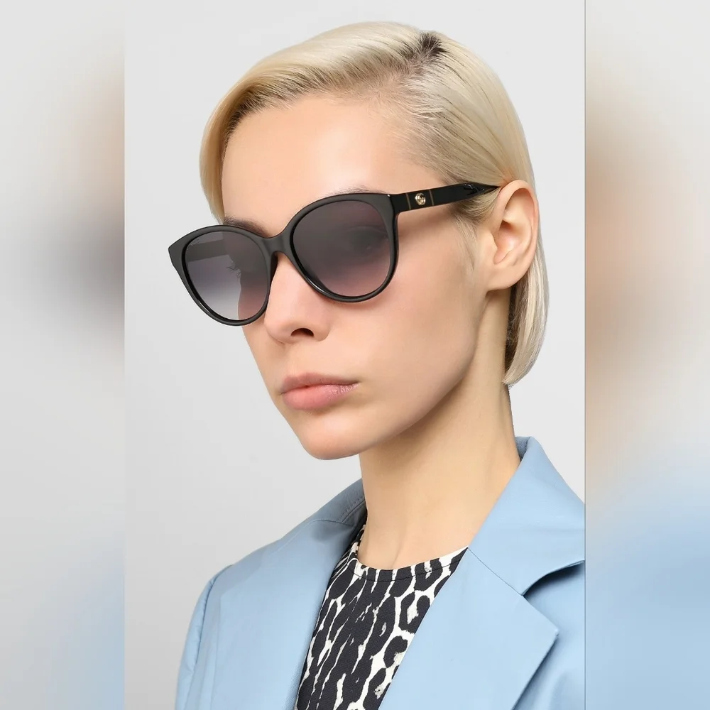Authentic New Gucci GG0631SShiny Black Round  Sunglasses